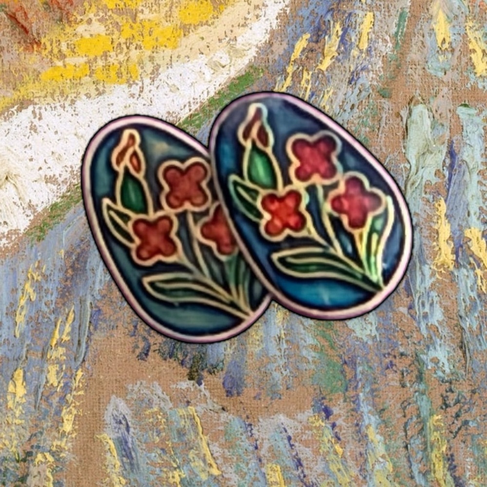 Vintage Cloisonné Floral Enamel Earrings